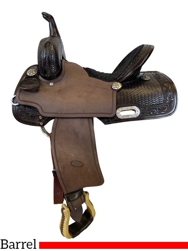 1-2-breed-basket-w-floral-border-saddle-1424-27 Billy Cook barrel saddle Half Breed Floral 14 to 16 inch 1424 - Image 1