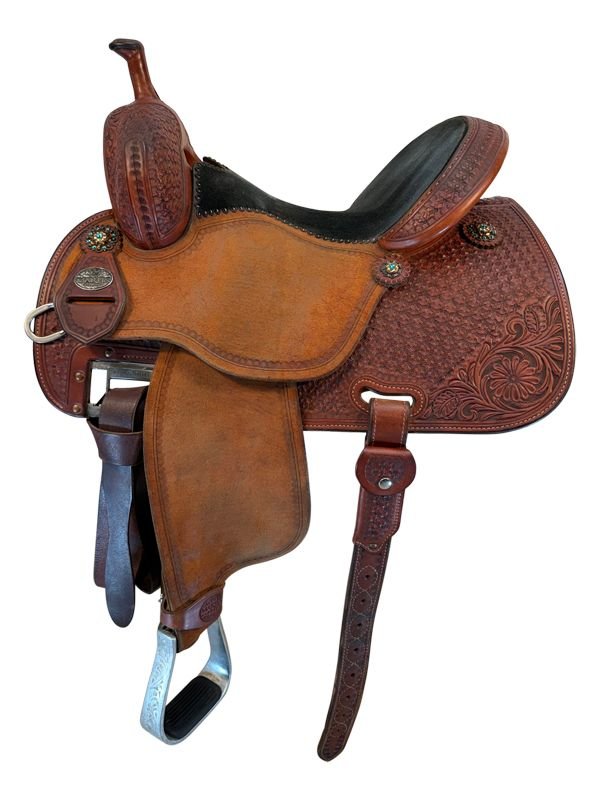 14-inch-used-martin-barrel-saddle-x-wide-tree-sherri-cervi-crown-c-30 HOLD 2026/03/05c 14 Inch Used Martin Barrel Saddle X Wide Tree Sherri Cervi Crown C - Image 1