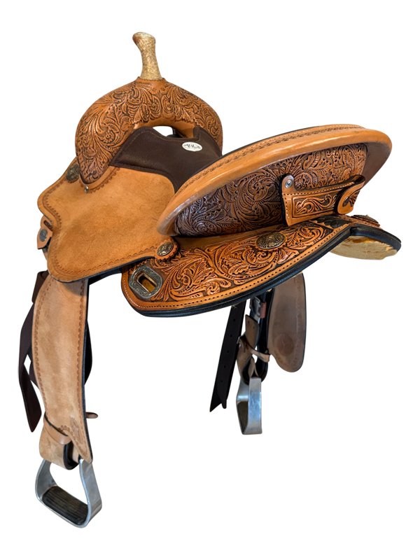 15-inch-used-circle-y-kelly-kaminski-swift-barrel-saddle-medium-flex-tree-1522-131 15 Inch Used Circle Y Kaminski Swift Saddle - Image 1