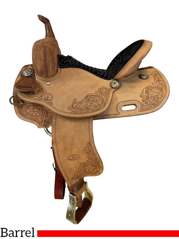 bw-roughout-floral-barrel-saddle-1935-27 Billy Cook barrel saddle BW Roughout Floral 1935 - Image 1